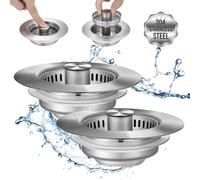 Upgraded 3 in 1 Kitchen Sink Drain Strainer - Stainless Steel Sink Stopper, Anti-Clogging Sink Food Catcher Basket, Fast Drainage Odor Filter Sink Plug for US Standard 3 1/2 inch Drain (Silver-2Pack)