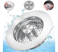 Upgraded 3 in 1 Kitchen Sink Drain Strainer Stopper, Brushed Stainless Steel SUS 304 Pop Up Sink Drain Stopper for Standard 3-1/2 Inch Drain Anti-Clogging Odor Prevention