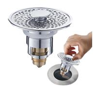 Upgraded 3-in-1 Universal Stainless Steel pop up Anti Clogging Sink Drain Strainer Filter Replacement for Bathroom with Hair Catcher,Push Button no Clog Floor Drain Plug, Bathroom Sink Stopper