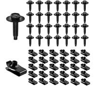 【Upgraded】30 Sets M6-1.0×25mm Extruded U Nuts and Hex Head SEMS Bolts Kit w/Dog Point -OEM Replacement for GM 11503714, Ford W520802-S439, Chrysler 6101308 -Black M6x1.0 Body Bolts for Bumpers,Fenders