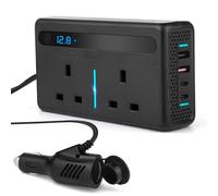 Upgraded 300W Car Power Inverter DC 12V to AC 240V with 2 UK Plug Sockets, 2 USB-A and 2 USB-C PD Ports, QC3.0 Fast Charging, Cigarette Lighter Adapter for Car, Truck, RV, Camping