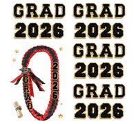 Upgraded 32 PCS Grad 2026 Letter Patches Self Adhesive, 2.1 Inch Iron on Patches Sew on Chenille Letter Patches with Glitter, Graduation Embroidered Applique for DIY Tees Bags Lei Grad Decor (Black)
