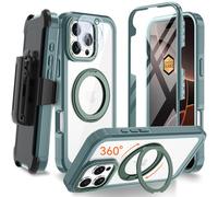 Upgraded 360° Spin Magnetic Invisible Ring Stand Case for iPhone 16 Pro Max 6.9",Compatible with MagSafe, Full Body Rugged Case with Built-in Screen Protector & Kickstand & Belt-Clip (Green)