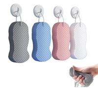 Upgraded 3D Magic Body Scrub Bath Sponge,Maslasee 4 Pack Super Soft Reusable Exfoliating Shower Sponges for All Skin Types, Gentle Bath Sponges & Body Scrubber for Women & Men with Easy-Hang Lanyard