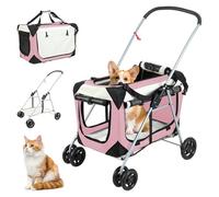 Upgraded 4 Wheels Pet Stroller for Small Medium Dogs, Pet Detachable Carrier, Foldable Travel Buggy with 360 Degree Wheels, Ventilated Mesh, Foldable Pets Wagon for Dog Cart Outdoor Walks Pink