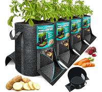 [Upgraded] 4PCS 20-Gallon Potato Grow Bags with Unique Harvest Window, Visible Window, Garden Planting Bag with Reinforced Handle, Nonwoven Fabric Pots for Tomato, Potato Growing Container - Black