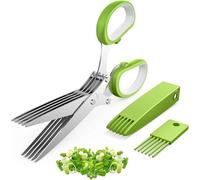 Upgraded 5-Piece Herb Scissors with Safety Cover and Cleaning Comb - Multi-Purpose Stainless Steel Kitchen Shears for Fresh Basil, Parsley and Chives (Green)