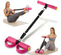 Upgraded 55lb Pull Pedal Resistance Band with Handle - Fashion Puller Exercise Tool, Thickened Built-in Latex Tube Pedal Resistance Device & Soft Nitrile Rubber Footrest for The Core(Pink)