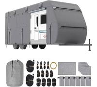 Upgraded 5th Wheel RV Cover, Anti-UV Waterproof Rip-Tolerant RV Cover with Tire Covers and Gutter Covers, Breathable Oxford Fabric RV Skirting Cover for Winter Protection Winter & Wind(Size:40ft-43ft)