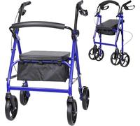 Upgraded 8 Inch Wheels 4 Wheeled Rollator with Seat | Folding Mobility Walker for Elderly | Rollator with Seat | Lightweight Walker with Storage | MobiWalk Classic Walking Aids for The Elderly (Blue)