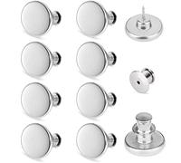[Upgraded] 8 Sets Button Pins for Jeans No Sew TOOVREN Jean Pants Button Pins Replacement Adjustable Jean Button Pins Clips Snap Tack, No Tools Require Extend or Reduce Pants Waist Size- Silver
