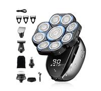 Upgraded 9D Head Shavers for Men, Wet & Dry Electric Rotary Shavers, Rechargeable Cordless Hair Trimmer with LED Display, 6 in 1 Kit, IPX6 Waterproof, Storage Bag, USB Charging - Black