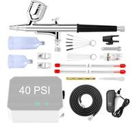 Upgraded Airbrush Kit with Compressor, 25-40 PSI High Pressure, Double-Action Airbrush with 0.2/0.5mm Nozzles, Ideal for Makeup, Nail Art, Cake Decorating, and Painting