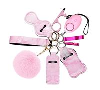 Upgraded Ankilo Safe Sound Personal Alarm 10 Pcs Set Self Defense Keychain Set for Women and Kids with LED Light, No Touch Door Opener, Whistle, Pink