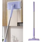 Upgraded Automatic Cloth Changing Mini Mop, Hands-Free with 360° Rotating Head, Portable Push-Pull Handle, Versatile Dry & Wet Cleaning for Bathroom, Kitchen, and Floors (Purple S)