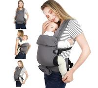 Upgraded Baby Carrier Newborn to Toddler- Ergonomic Breathable Comfort Stable Structure, with Mobile Phone Bag, Bottle Bag, Windproof Cover, Hands-Free For Babies 7-44lbs, Adult Waistline 37-54in,Gray