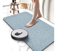 Upgraded Bathroom Rugs 19x30Inch, Thin Bath Mat with Rubber Backing Non-Slip, Absorbent,Quick Dry Machine Washable, Home Decor Accessories Cozy Cloth Bathroom Mat fit Under Door/Sink/Tub/Shower-Blue