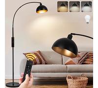 【Upgraded】Black Arc Floor Lamps for Living Room - Dimmable Arched Floor Lamp with Remote Control & 2700-6000K 9W LED Bulb Included, Modern Arch Standing lamp, Industrial Tall Lamp for Bedroom Reading