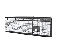 Upgraded Black Low Visual Keyboard, 104 Keys USB Wired Plug and Play Old People Keyboard with White Large Print Keys & Long Cord for Elderly People (Black)