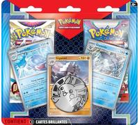 Upgraded blister pack of 2 Pokémon TCG booster packs (3 Shiny Cards, 1 Metallic Coin and 2 Boosters)