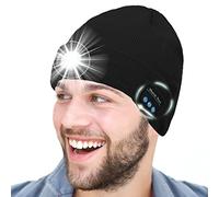 Upgraded Bluetooth 5.0 Beanie Hat LED Beanie Hat Wireless Headphones Music Knit Hats with Stereo Speaker for Outdoor Sports Skiing Running Skating, Walking Christmas Birthday Gifts (Black-LED)