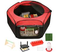 Upgraded Brooder Box for Chick Starter Kit, Dual Door Chicken Brooder Playpen with 10inch Brooder Heat Plate, Pop-Up Brooder Pen Automatic Feeder And Drinker with Chicks Feeder & Waterer, Chick Perch