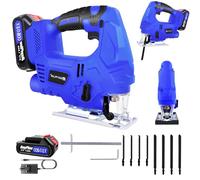Upgraded Brushless Electric Jigsaw Tool, 400W 3000 SPM 21V Cordless Jigsaw with Battery and Charger, LED Light, 8PCS Blades, -45° to +45° Bevel Cutting Powerful Jig Saw Cutter for Wood Metal Cutting