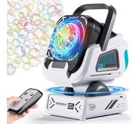 Upgraded Bubble Machine with Remote Control, Automatic Rotation & RGB Lights, 1800mAh Rechargeable Battery, Type-C Charge, Bubble Maker for Kids, Weddings, Birthday Parties, Outdoor Activities