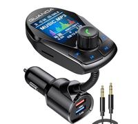 Upgraded Car Bluetooth FM Transmitter, Dual USB Bluetooth Car Adapter With 1.8" Color Display, Fast Charging 18W Wireless Aux Radio Adapter, Hands-Free Phone Kit Cigarette Lighter Car Music Adapter