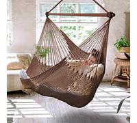Upgraded Caribbean Hammock Chair with Detachable Metal Bar, Large Hammock Swing Chair, XL Rope Hanging Chair for Outdoor Indoor, 330 LBS Weight Capacity, SaddleBrown