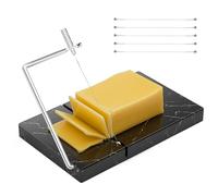 Upgraded Cheese Slicer Set with 5 Replacement Wires & Heavy-Duty 5" x 8" Marble Board - Durable Cheese Cutter for Block Cheeses, Butter, and More - Essential Kitchen Gadget Tool - Black