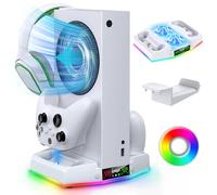 Upgraded Cooing Fan Stand for Xbox Series S with Charger Station, MENEEA Controller Charging Dock & Console Cooler System with 15 Colorful RGB Light & Headset Hook, Accessories Kit for Xbox Series S
