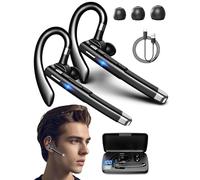 Upgraded Decorative New Bluetooth Trucker Headset,Bluetooth Headset Wireless Bluetooth 5.3 Earpiece,500mah Charging Case 80h Playtime,Ip7 Waterproof Hand-Free Headphones Noise Canceling Mic (2Set)