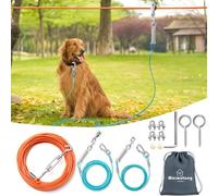Upgraded Dog Runner for Yard, Heavy Duty Dog Trolley System with 10ft & 15ft Tie Out Cable (Orange+Aqua, 120ft Runner line+(10ft &15ft) tie Out Cable)