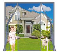 Upgraded Double Magnetic Screen Door Grey 300x220cm Double Door Left Right Durable Reinforced Curtain for Bedroom Sliding Doors & Balcony