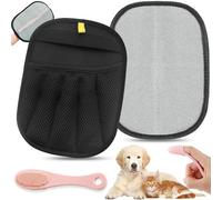 Upgraded Double-Sided Pet Hair Removal Gloves - Five-Finger Reusable Electrostatic Grooming Gloves with Silicone Finger Toothbrush for Dogs & Cats | Hair Remover for Clothes, Bed, Couch, Carpets