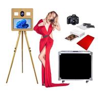 Upgraded DSLR Tripod Photo Booth Machine with 15.6''Touch Screen with Printer and Camera, Magic Mirror Photobooth for Imitate wood grain selfie and Foto box,Wedding Events (wooden, Full Set)