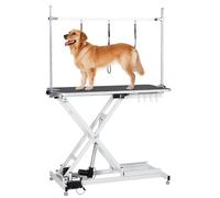 Upgraded Electric Dog Grooming Table - Heavy Duty, Height Adjustable (9.4"-39.4") Pet Grooming Table w/Leveling Wheels, X Lift, Anti Slip Tabletop & Tool Organizer/Dog Grooming Station, 47"/White