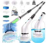 Upgraded Electric Spin Scrubber Power Scrubbers for Cleaning with 8 Brush Heads Electric Spin Scrubber Cordless Tub and Tile Scrubber Adjustable Extension Handle Bathroom Cleaner Tool for Floor, Car