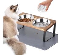 Upgraded Elevated Cat Bowls with Food Mat,15°Tilted Stand Anti Vomiting Raised Cat Dishes for Food and Water,2 Stainless Steel Bowls for Cats and Puppy(Rustic Brown)