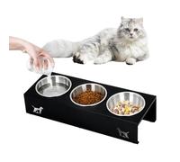Upgraded Elevated Cat Food Bowl, 15° Tilt Stand Anti-Vomit Elevated Cat Food Bowl,Dog Bowls，3 Stainless Steel for Feeding and Drinking Pet Feeding Bowls for Cats and Puppies