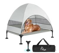 Upgraded Elevated Dog Bed with Canopy, Portable Raised Outdoor Dog Bed with Stable Anti-Slip Feet, Removable Wider Shade, Raised Dogs Cot for Large Pets Camping, Indoor & Outdoor Use