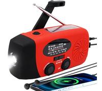 Upgraded Emergency Solar Hand Crank Radio with LED Flashlight, Portable Am Fm NOAA Weather Radio, 2000mAh Survival Camping Cell Phone Charger for Home and Outdoor（Red）