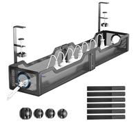 [Upgraded] Extra Large Under Desk Cable Management, Cinati 25" Wire Organizers No Drill, Cable Tray with Clamp for Wire Management, Cord Organization Box for Office, Home - No Damage to Desk(Black)