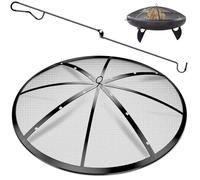 Upgraded Fire Pit Spark Screen, POEPRH 22Inch Collapsible Outdoor Fire Pit Screen with Handle & Poker, 12 Reinforced Bars, Heavy-Duty Steel Mesh Fire Pit Round Cover for Backyard/Beach/RV Camping