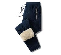 Upgraded Fleece Lined Pants Men Winter Warm Water Resistant Sweatpants Sherpa Lined Track Pants with Zipper Pockets (UK, Alpha, L, Regular, Regular, Blue-Straight)