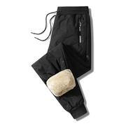 Upgraded Fleece Lined Pants Men Winter Warm Water Resistant Sweatpants Sherpa Lined Track Pants with Zipper Pockets (UK, Alpha, 3XL, Regular, Regular, Black-Jogger)
