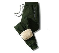 Upgraded Fleece Lined Pants Men Winter Warm Water Resistant Sweatpants Sherpa Lined Track Pants with Zipper Pockets (UK, Alpha, XXL, Regular, Regular, Green-Jogger)