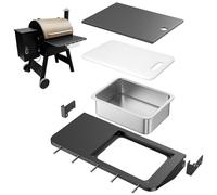 Upgraded Folding Front Rack Accessories for Traeger Pro 22, Pro 575, Ironwood 650, BAC362, All-in-One Grill Table with Construction Cutting Board, Basin, 5 Hooks, Grill Accessory
