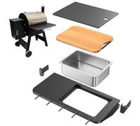 Upgraded Folding Front Shelf Accessories for Traeger Pro 22, Pro 575, Ironwood 650, BAC362, All-in-One Grill Table with Works Cutting Board,Basin,5 Hooks, Steel Grill Accessory for Food Prep & Storage